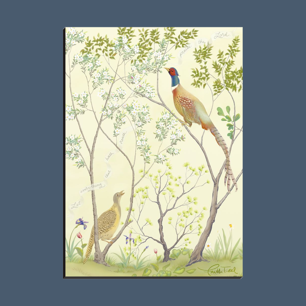 Detail from "Praise Ye the LORD Chinoiserie" - Tabletop Print in Cool Cream