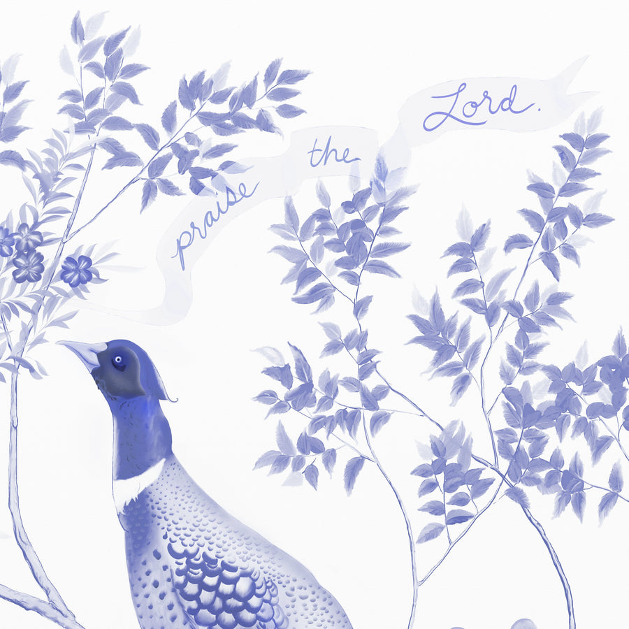 Detail from "Praise Ye the LORD Chinoiserie" - Tabletop Print in Dutch Blue