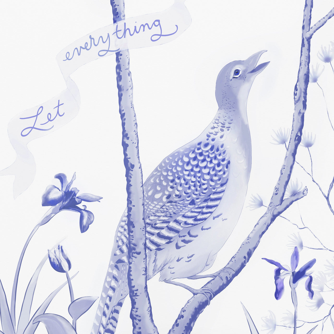 Detail from "Praise Ye the LORD Chinoiserie" - Tabletop Print in Dutch Blue