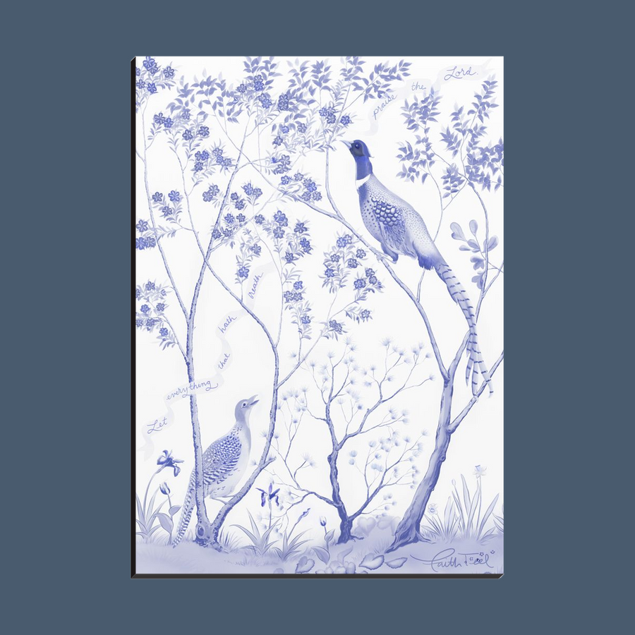 Detail from "Praise Ye the LORD Chinoiserie" - Tabletop Print in Dutch Blue