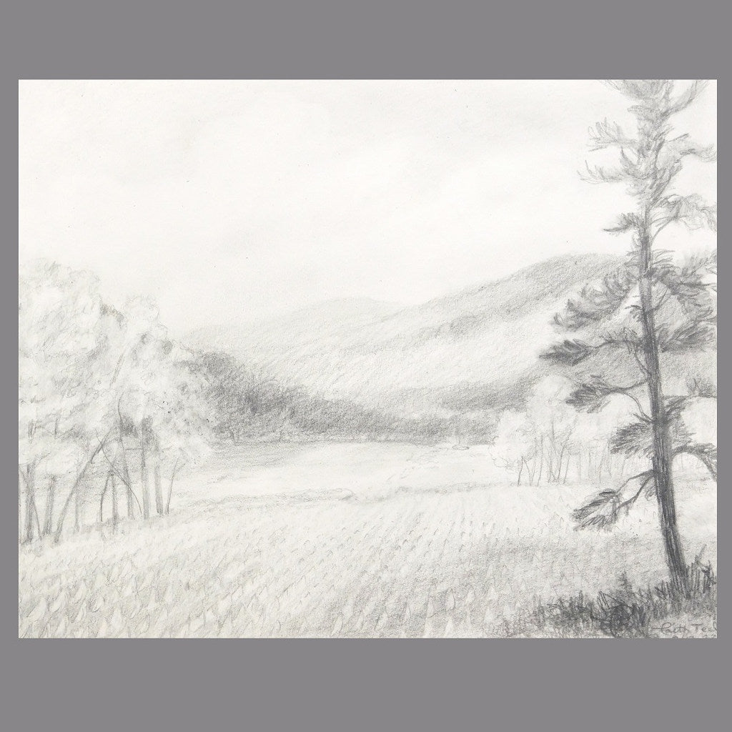 Three Wooden Crosses - A Three-Panel Original Pencil Drawing - Landscape Painting with a Christian Theme