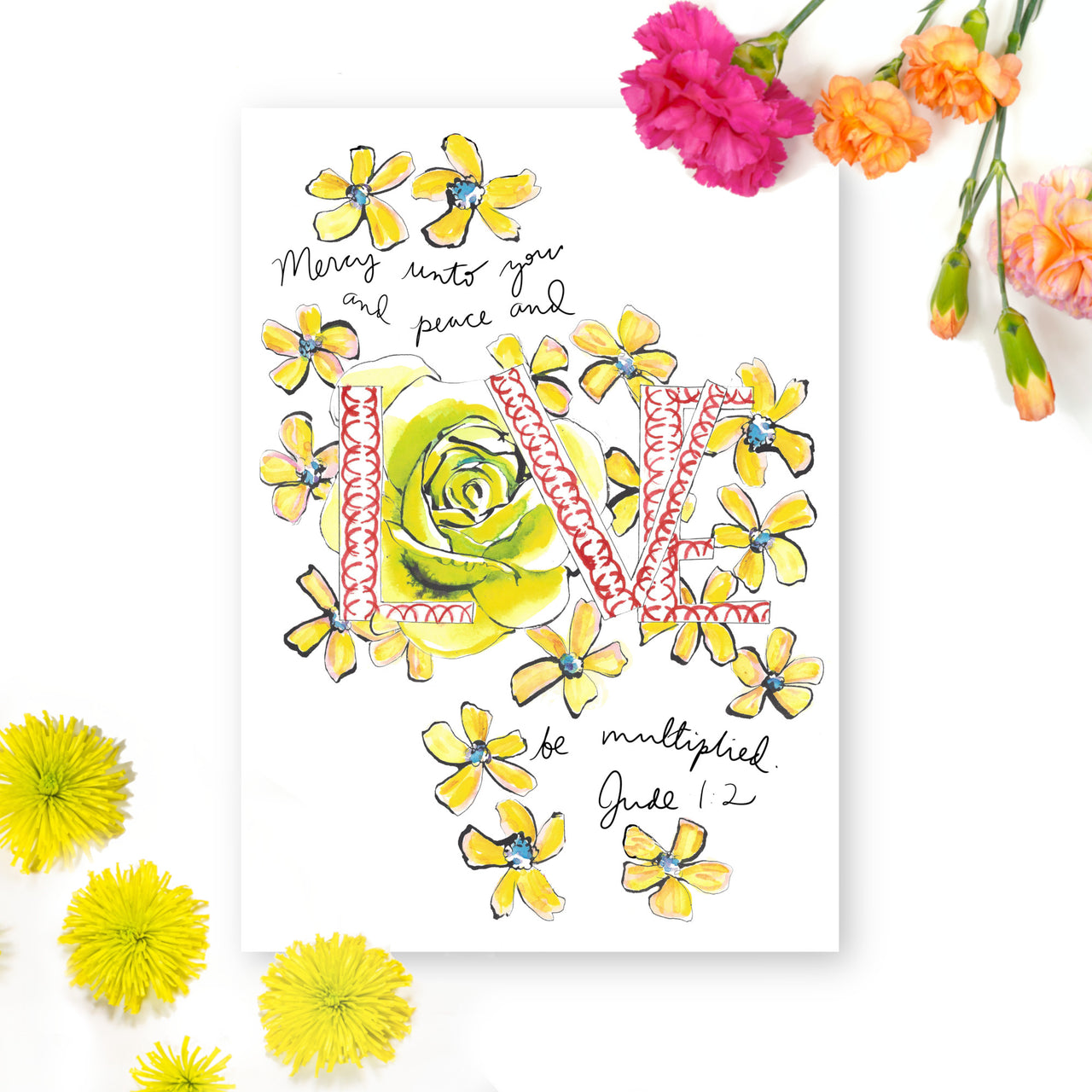 "Mercy and Peace and LOVE" Art Greeting Card