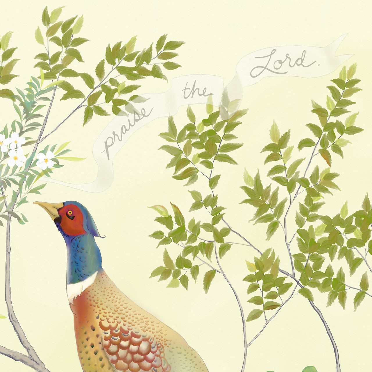 Detail from "Praise Ye the LORD Chinoiserie" - Tabletop Print in Cool Cream