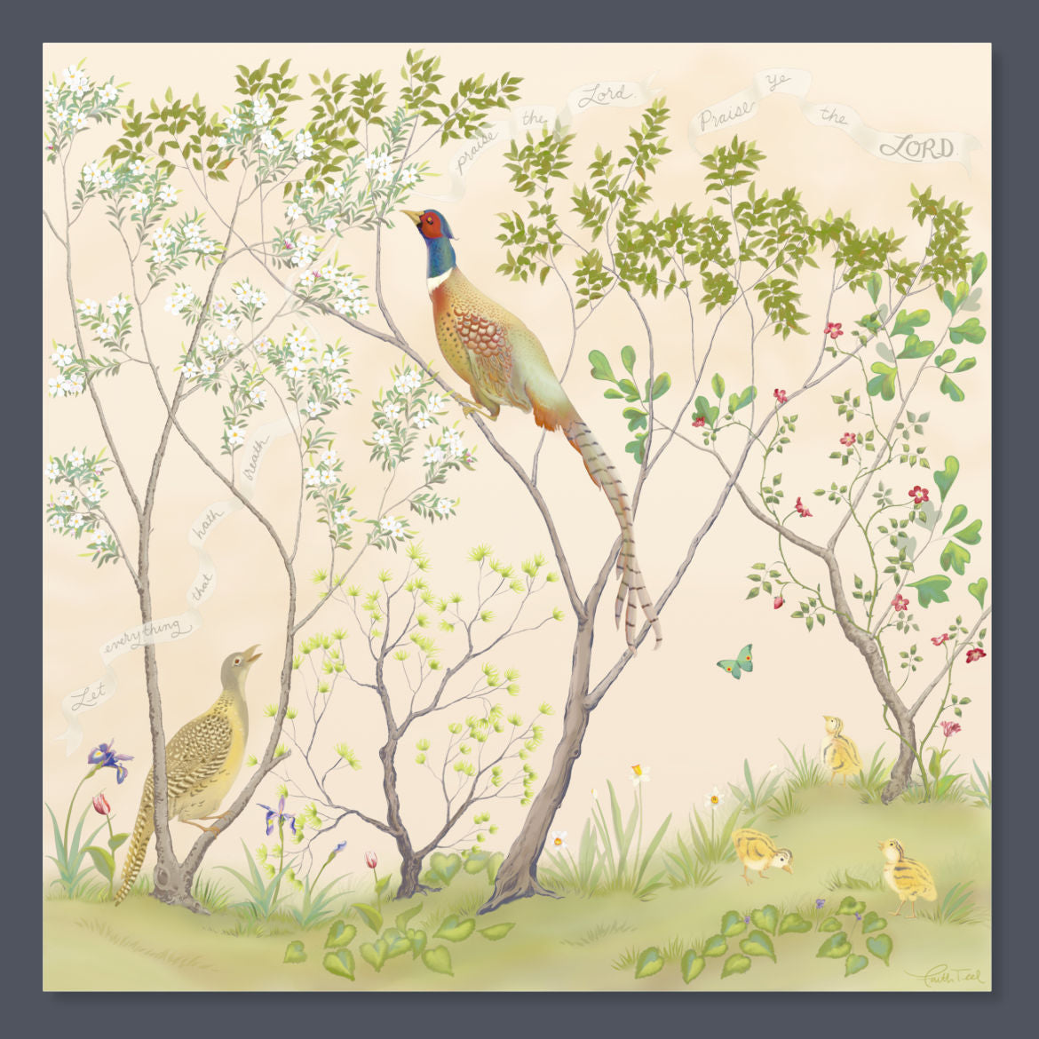 "Praise Ye the LORD" Chinoiserie - Single Panel Canvas Print in Rosy Dawn